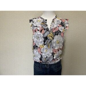 Loft, Women's, Floral Sleeveless Blouse, Round Neck W/Buttons, Size: M